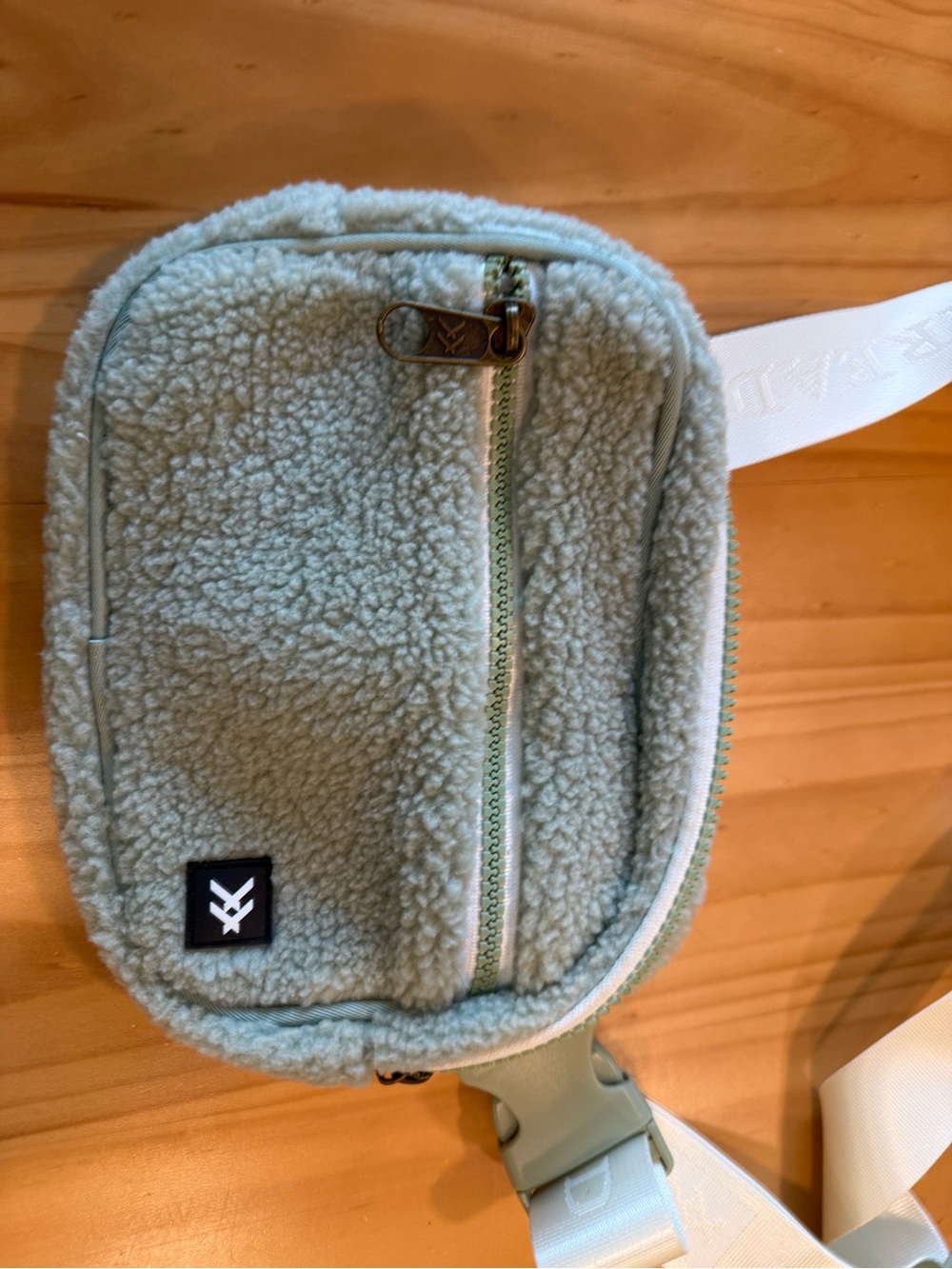 Shearling Crossbody Bag in Sage Green with Contrast Zipper